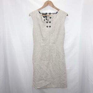 Barbour Summer Tartan 4 Oatmeal KIRKWALL‎ Sleeveless 100% Linen Dress Coastal